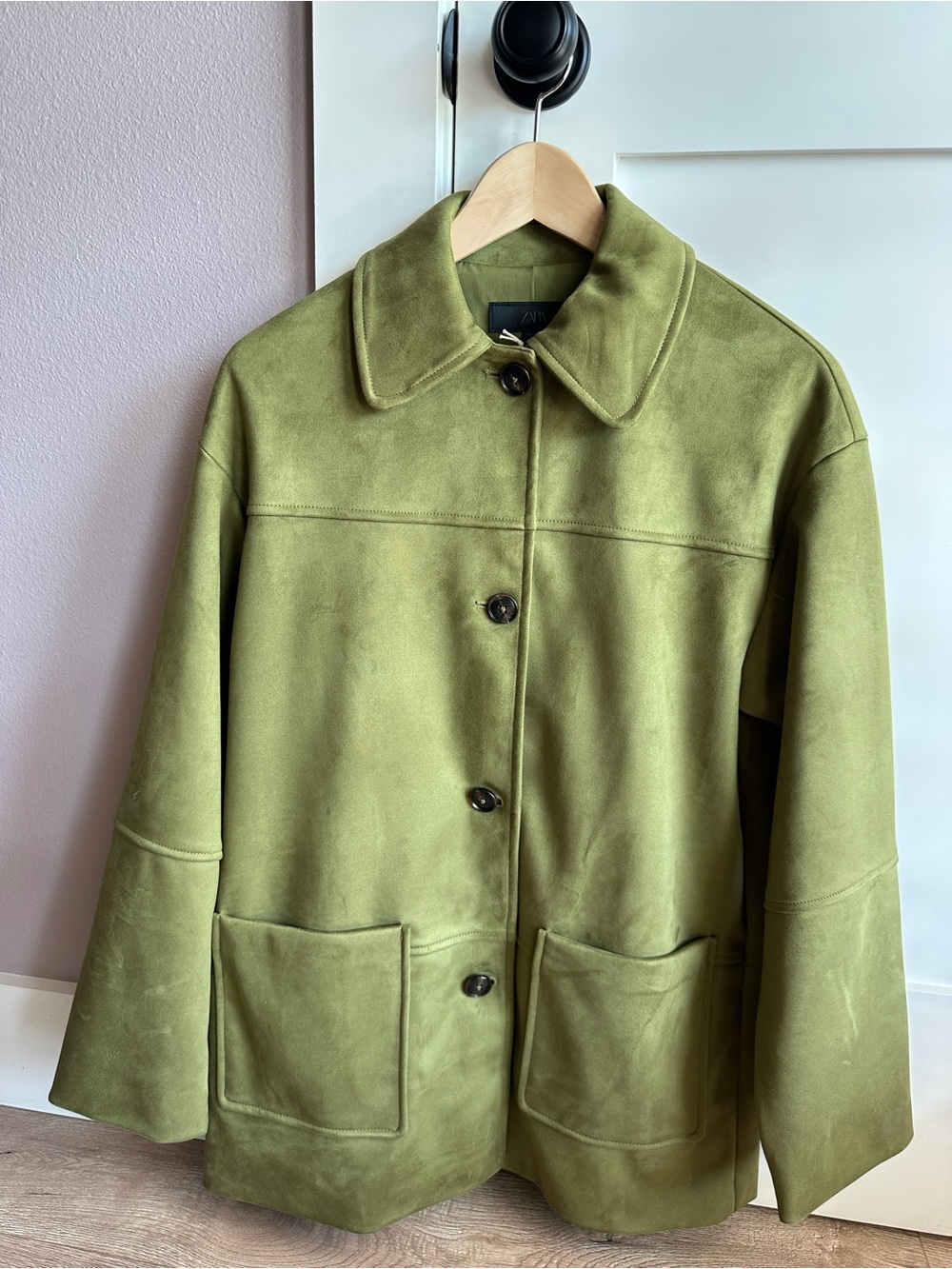 NWT Zara Olive Green Suede Button Jacket